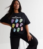 New Look Curves Black Rolling Stones Lips Logo T-Shirt
